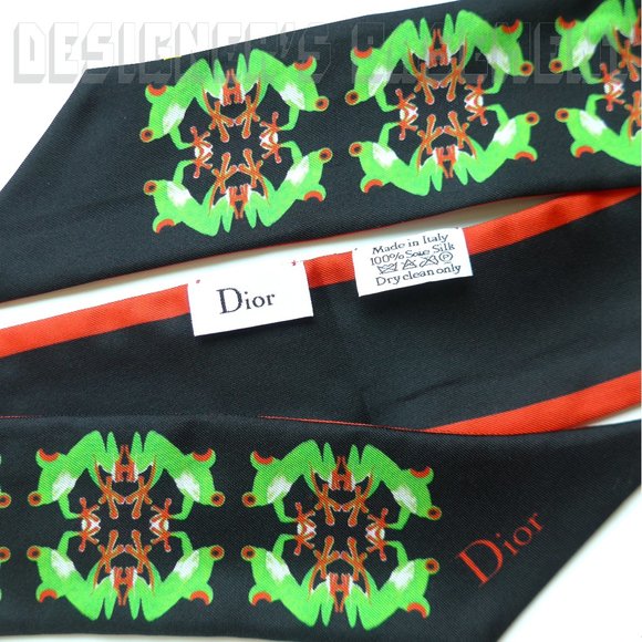 CHRISTIAN DIOR black Frogs by Chris Martin MITZAH skinny 2-sided Silk scarf NIB - Picture 3 of 4